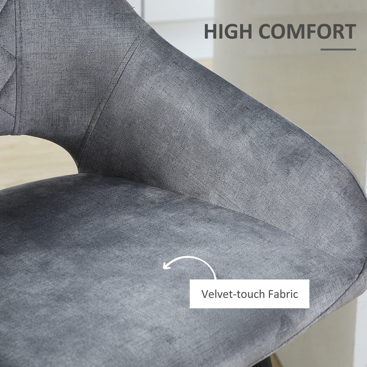Bar Stools Set of 2, Velvet-Touch Fabric Counter Height Bar Chairs, Kitchen Stools with Steel Legs for Dining Area, Kitchen Island Barstools, Grey