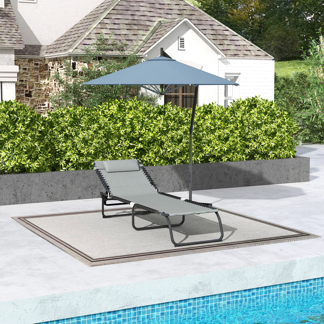 Folding Sun Lounger, with Four-Position Back - Light Grey