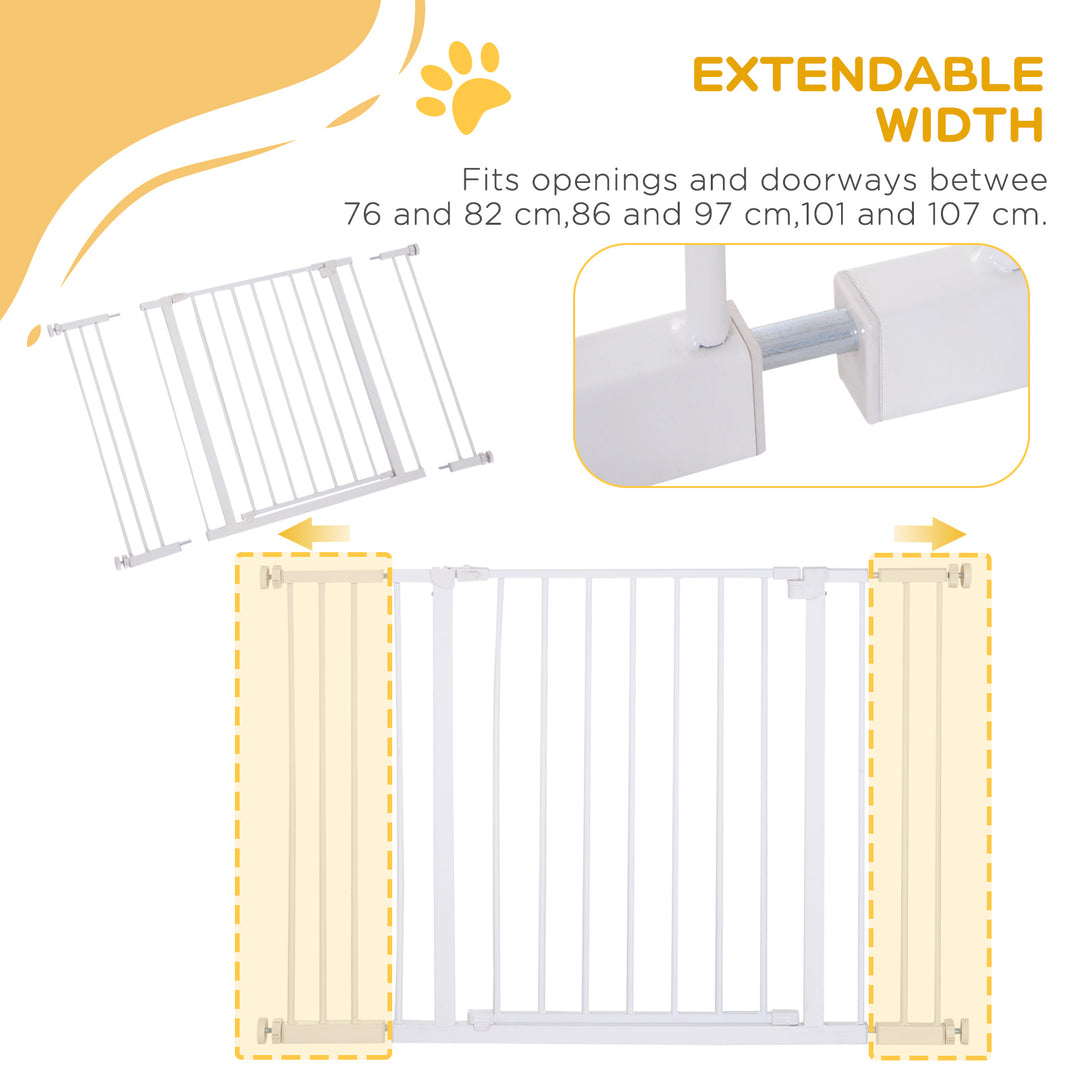 PawHut Pressure Fitted Pet Dog Safety Gate Metal Fence Extending 72-107cm Wide | Aosom UK