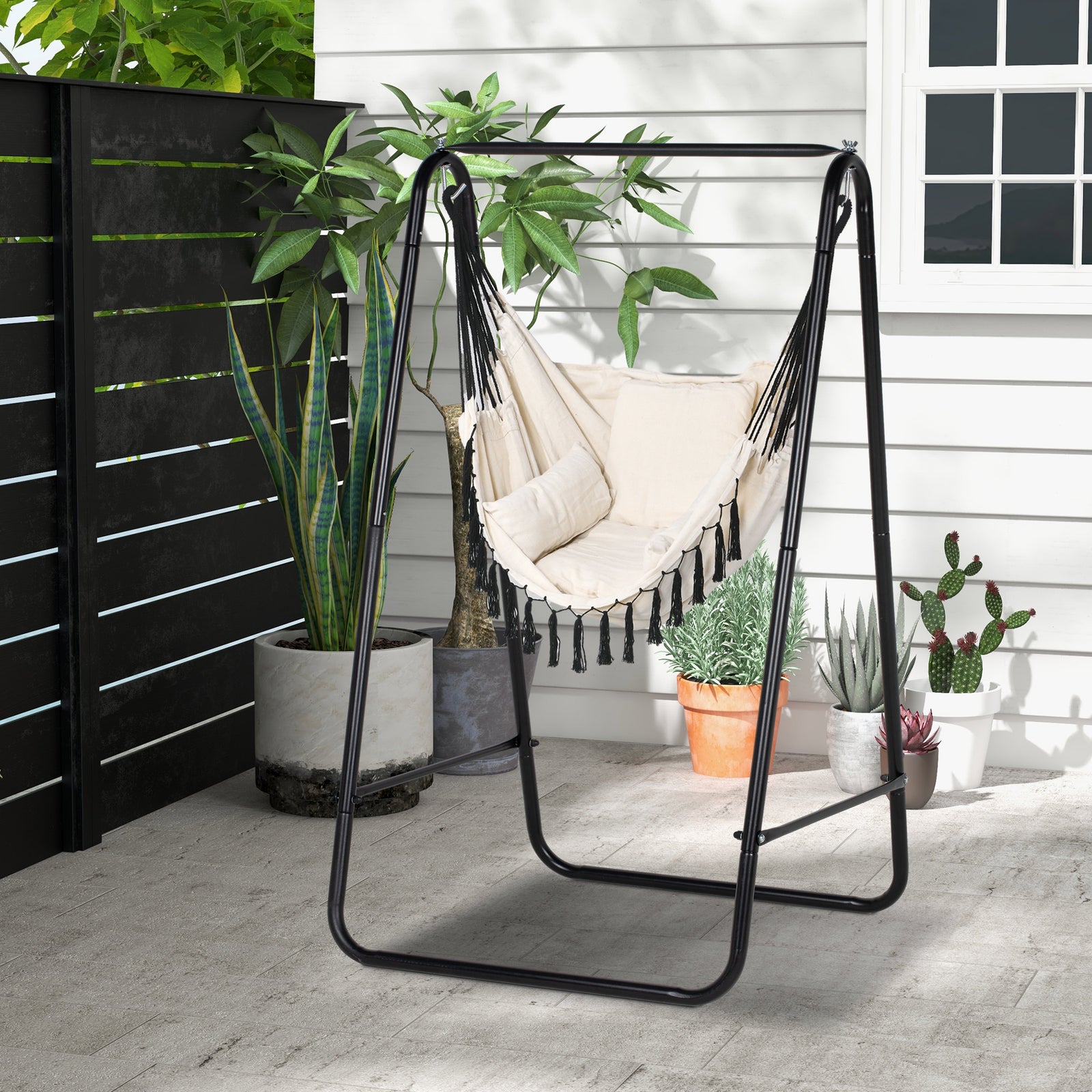 Hammock Chair with Stand, Hammock Swing Chair with Cushion, Cream White