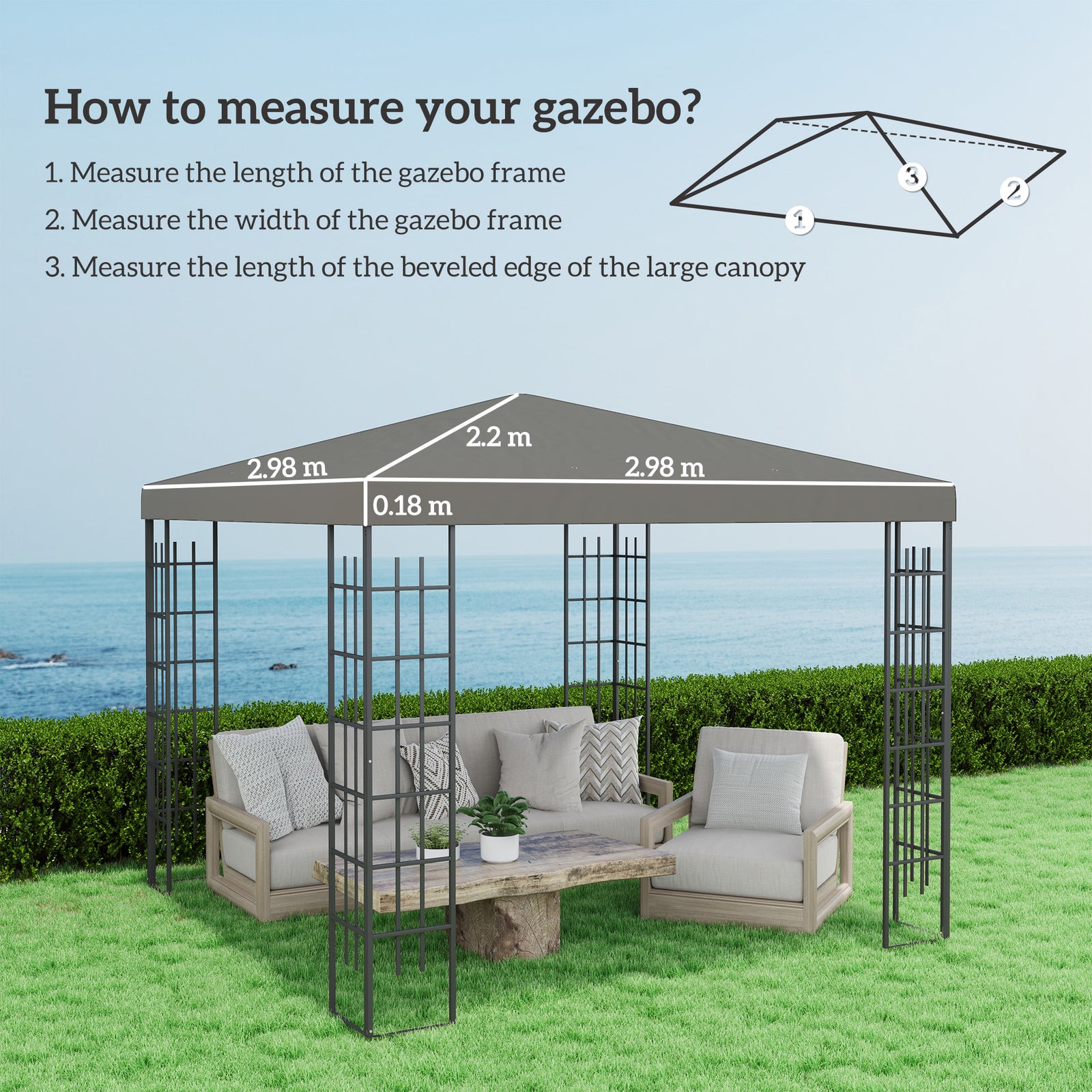 3 x 3(m) Gazebo Frame Replacement - Grey
