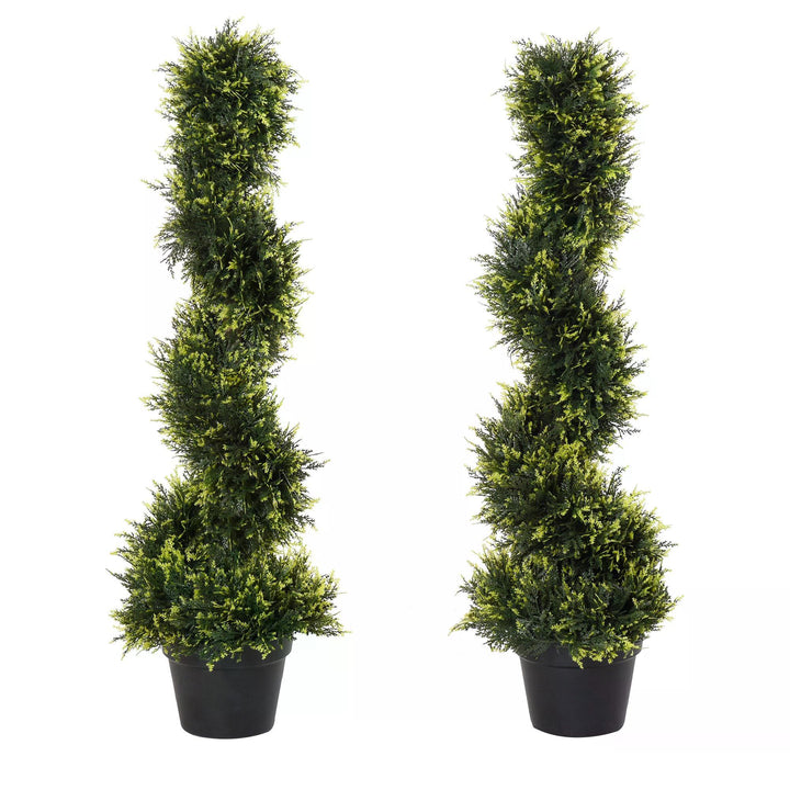 Outsunny Set Of 2 Artificial Tree 90cm/3FT Artificial Spiral Topiary Trees w/ Pot Fake Greenery Plant Home Office Garden Décor Green | Aosom UK