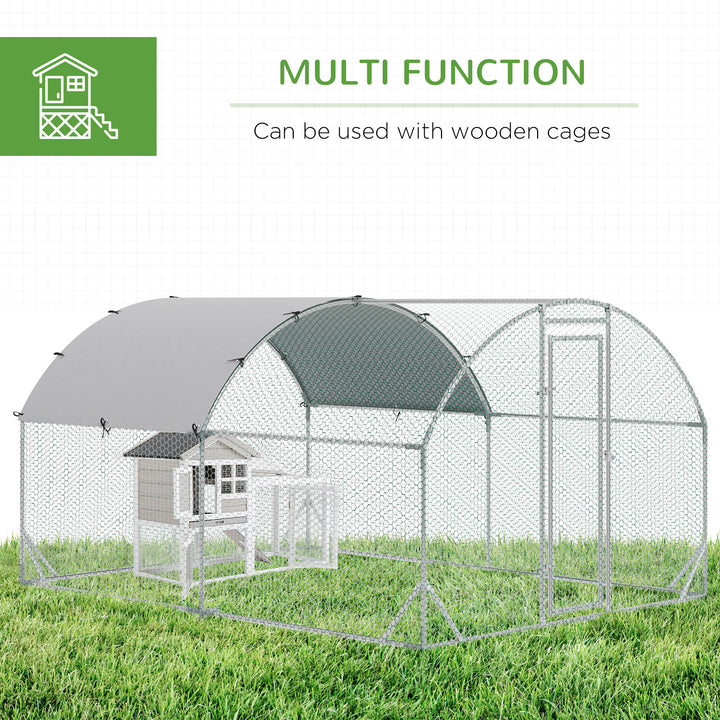 PawHut Walk In Chicken Run Galvanized Chicken Coop Hen Poultry House Cage Rabbit Hutch Pet Playpen Backyard with Water-Resist Cover, 2.8 x 3.8 x 2m