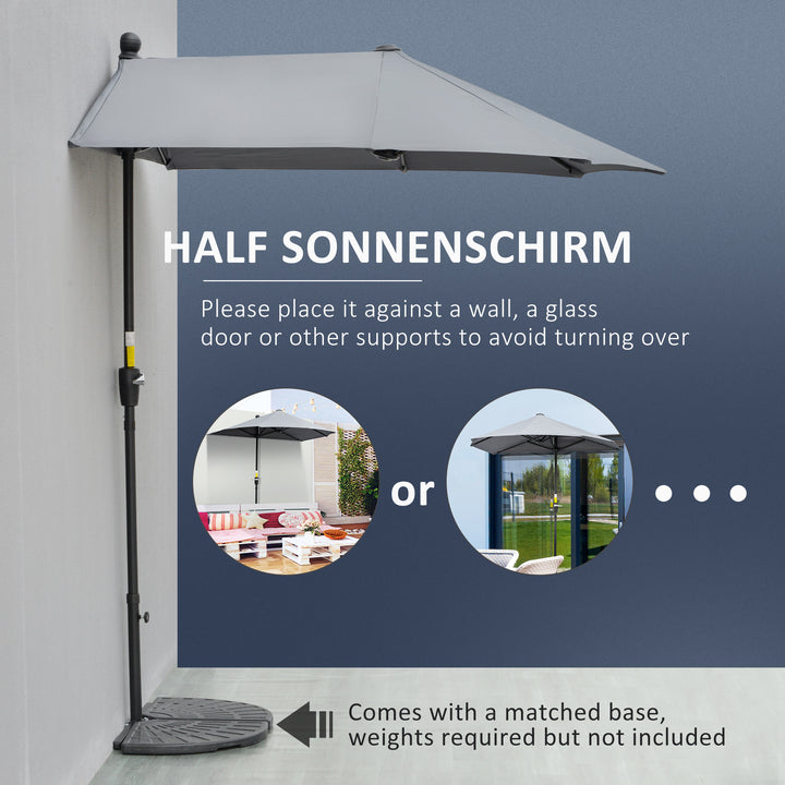 2m Half Parasol Market Umbrella Garden Balcony Parasol with Crank Handle, Base, Double-Sided Canopy, Dark Grey