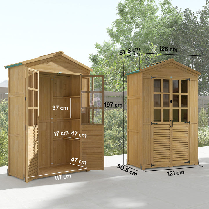 Outdoor Wooden Storage Cabinet, Garden Tool Shed with Acrylic Windows 