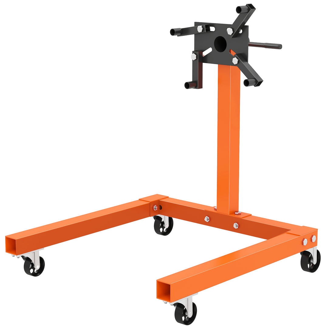 Engine Stand, 570 kg Rotating Engine Stand with 360 Degree Adjustable Head, 4 Mounting Arms, Heavy Duty Steel Support, Universal Wheels for Garage Workshop Auto Repair, Orange