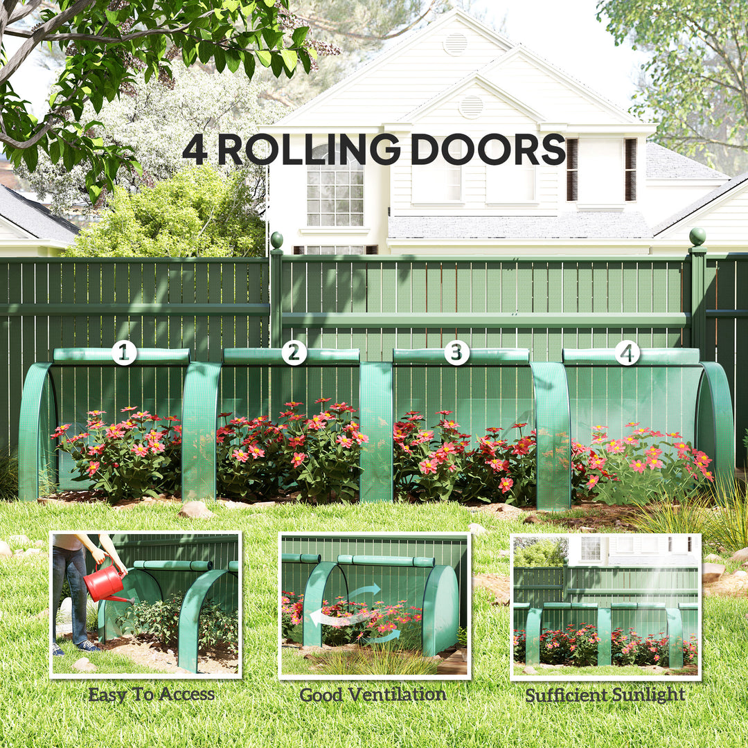 Mini Greenhouse, Small Polytunnel Green House with Zipped Doors, Steel Frame for Garden Backyard, 395 x 100 x 80cm, Green