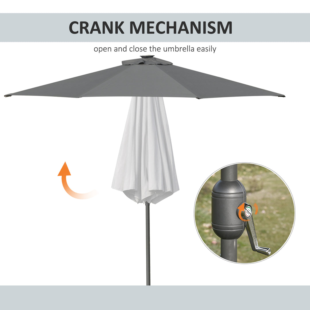 2.7m Patio Garden Umbrella Outdoor Parasol with Tilt Crank and 24 LEDs Lights (Grey)
