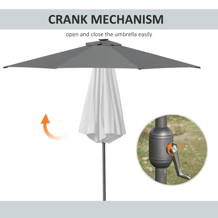 2.7m Patio Garden Umbrella Outdoor Parasol with Tilt Crank and 24 LEDs Lights (Grey)