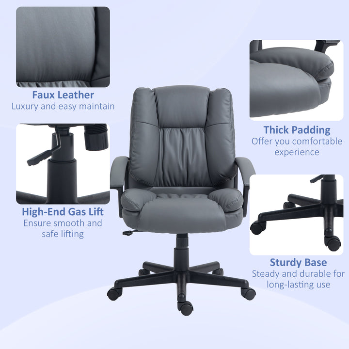 Office Chair, Computer Desk Chair, Mid Back Executive Chair with Adjustable Height and Swivel Rolling Wheels for Home Study, Dark Grey