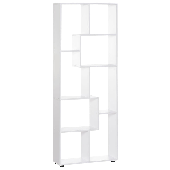 HOMCOM Freestanding 8-Tier Bookcase: With Melamine Surface, Anti-Tipping Foot Pads, Modern Home Display Storage Grid Stand, White | Aosom UK