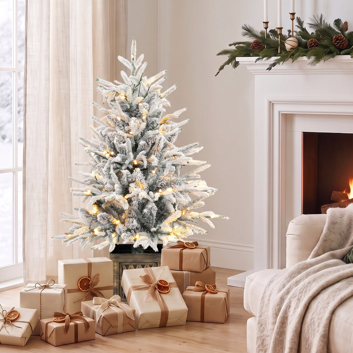 90 cm Prelit Flocked Table Christmas Tree, Artificial Christmas Tree - view 2