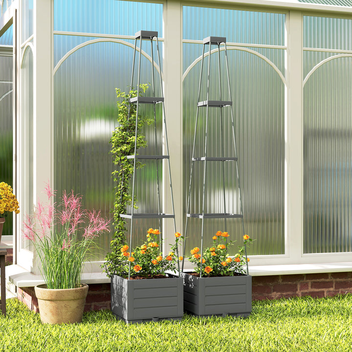 2 Pack Raised Garden Bed with Trellis, Plastic Outdoor Planter Box wit