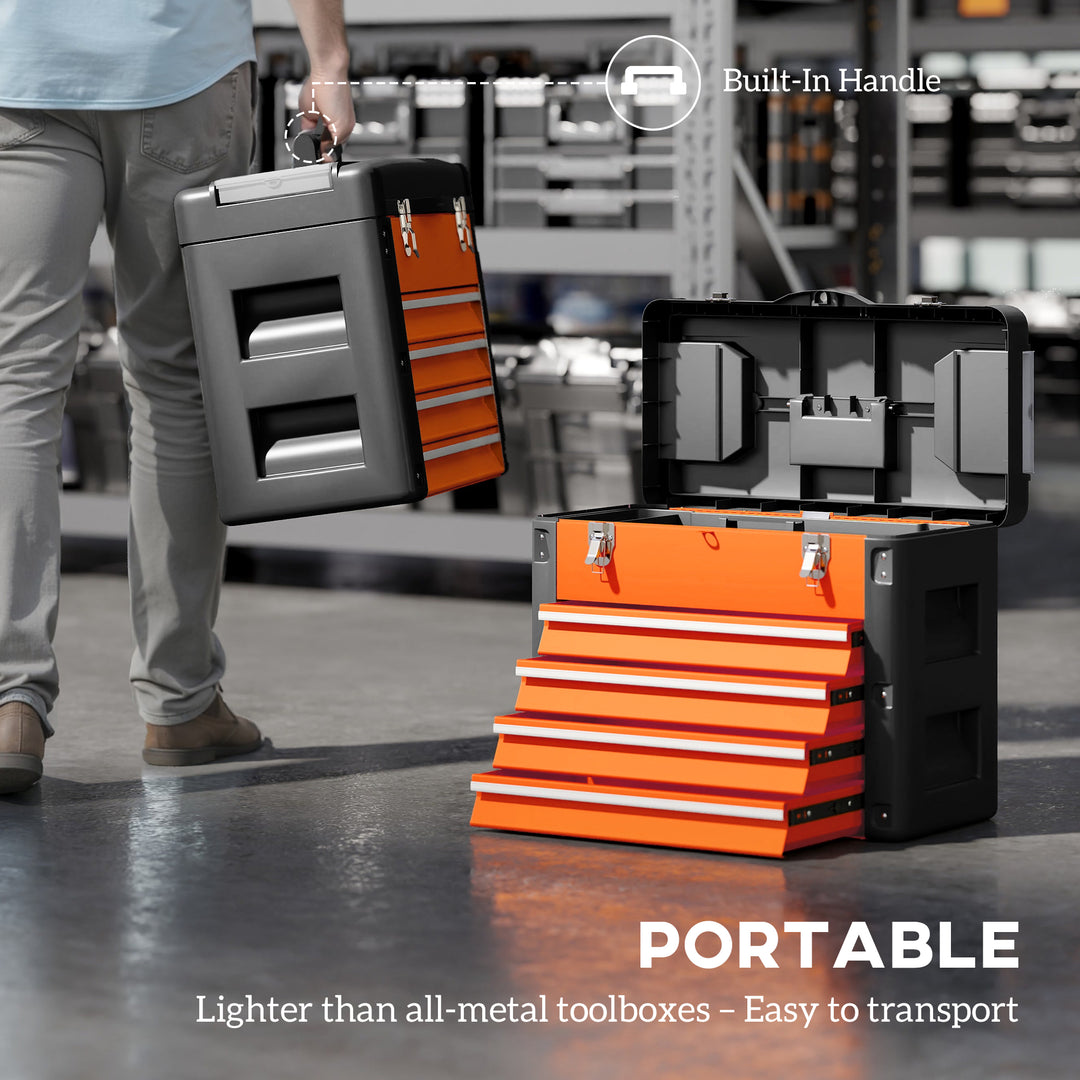4 Drawers Large Toolbox - Orange
