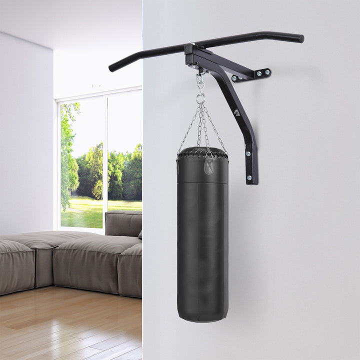 HOMCOM Punching Bag Hanger Wall Mount Bracket Kick Boxing MMA Training Frame Home Fitness Workout Pull Up Bar, Black