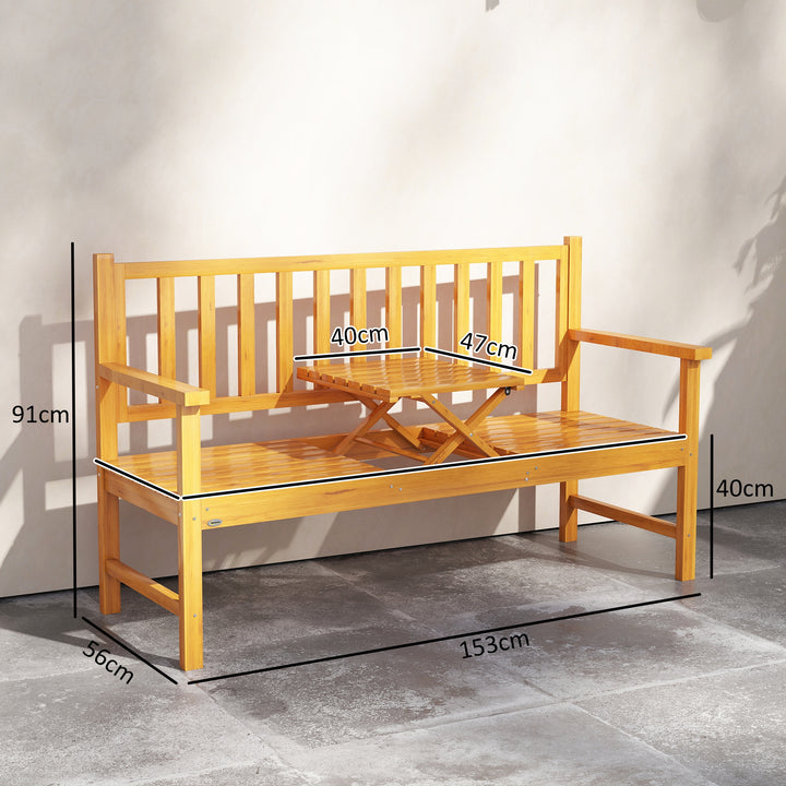 Wooden Bench with Liftable Middle Table, Outdoor Bench, Patio Loveseat