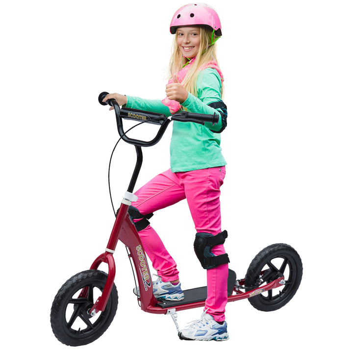 MCL Kids Scooter Kick Scooter, with 12" EVA Tyres, Rear Brake, Big Wheels Scooter for 5-12 Years , Red