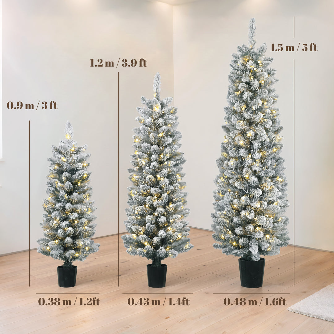 Prelit Snowy Flocked Artificial Christmas Tree Set of 3, Slim Xmas - view 3