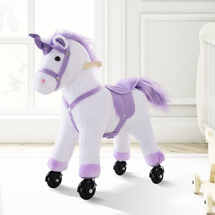 Kids Ride-On Rocking Unicorn, with Realistic Sounds, Handlebars, Purple/White