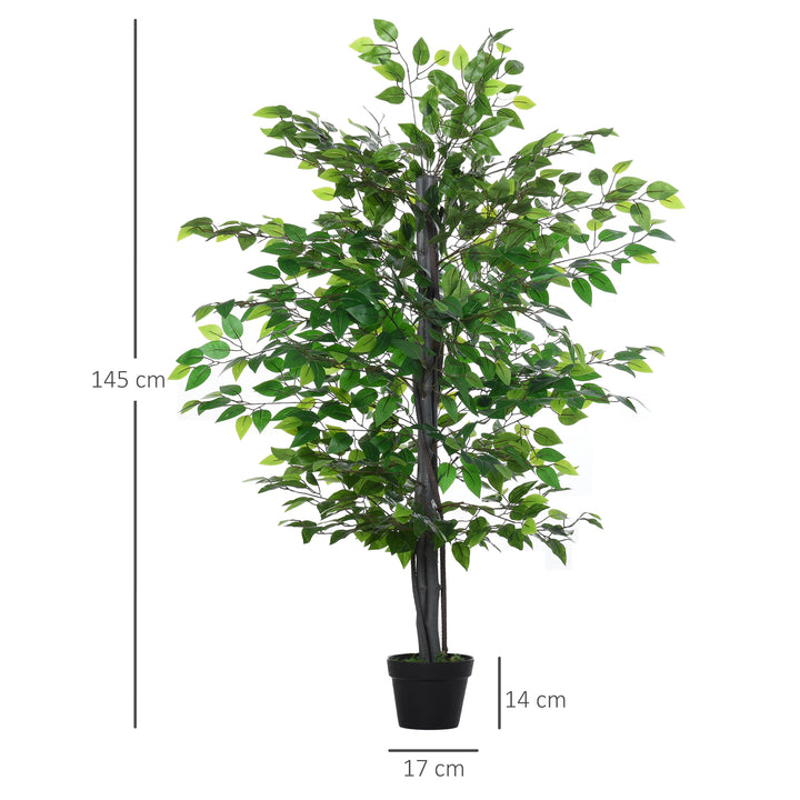 Outsunny 145cm Artificial Tree Banyan Plant Faux Decorative Tree W/ Cement Pot Vibrant Greenery Shrubbery Indoor Outdoor Accessory