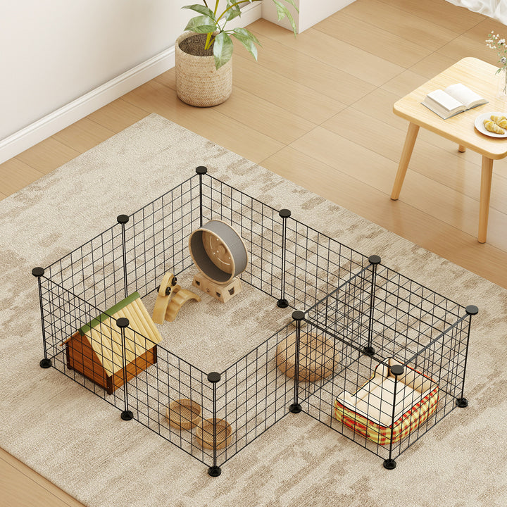 MCL DIY Pet Playpen Metal Wire Fence 12 Panel Enclosure Indoor Outdoor Guinea Pig Bunny Small Animals Cage Black