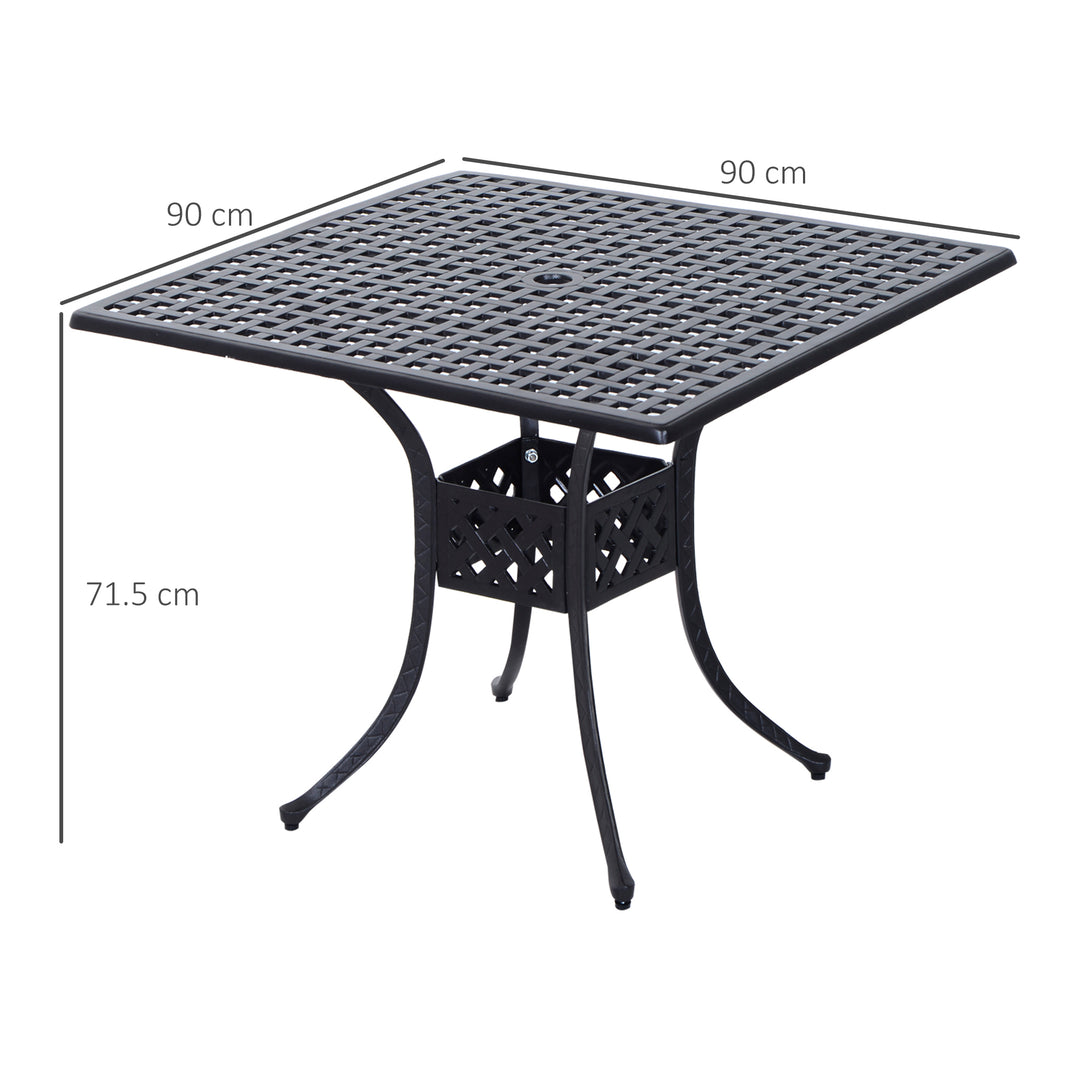 MCL 90cm Square Garden Table with Umbrella Hole, Aluminium Grid Motif Outdoor Dining Table for Garden Patio, Black