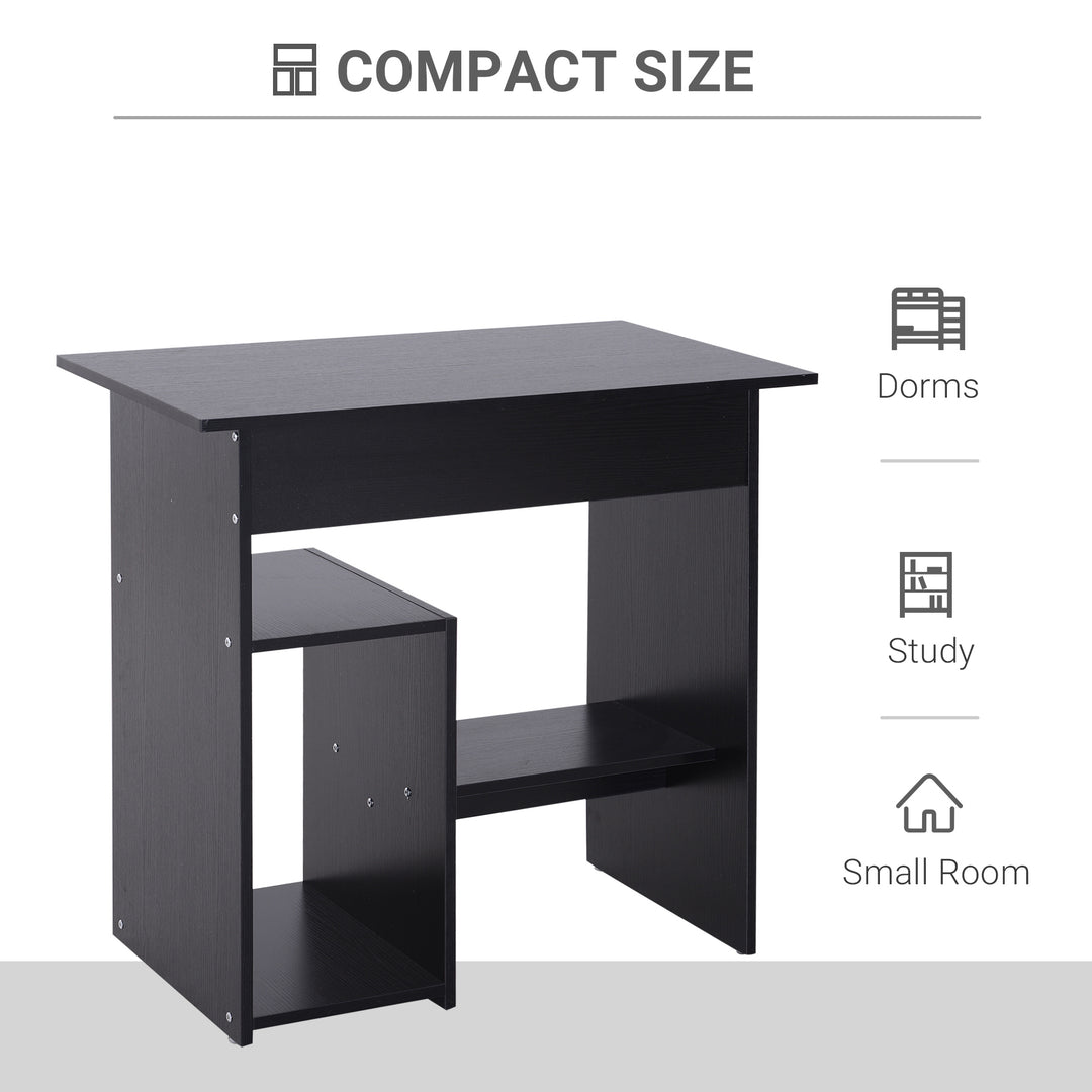 HOMCOM Compact Small Computer PC Table Wooden Desk Keyboard Tray Storage Shelf Modern Corner Table Home Office Gaming and Study Black