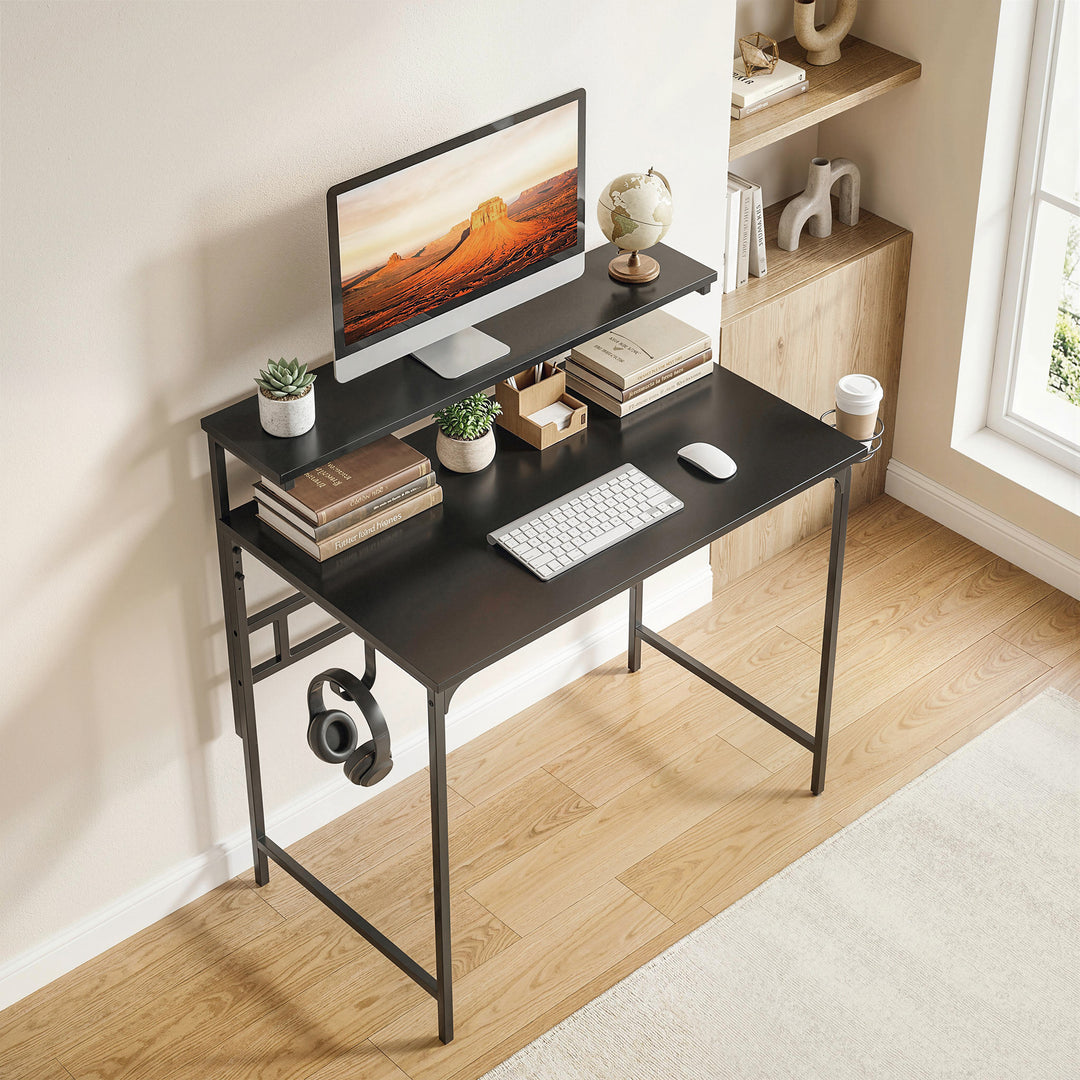 Computer Desk, 80cm Home Office Study Table with Hutch Shelf, Cup Hold