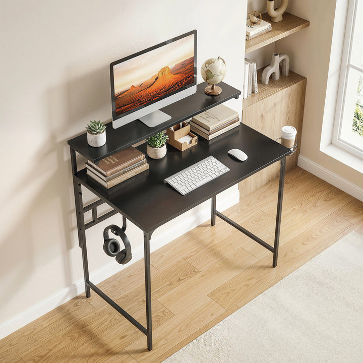 Computer Desk, 80cm Home Office Study Table with Hutch Shelf, Cup Hold