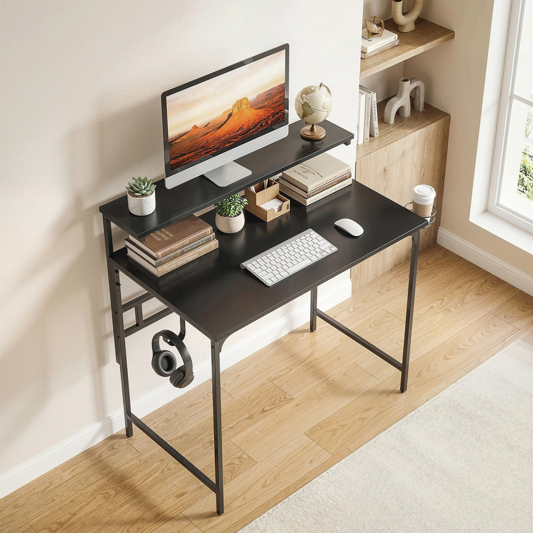 Computer Desk, 80cm Home Office Study Table with Hutch Shelf, Cup Holder, Headphone Hook