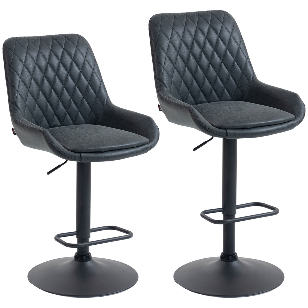 Set of Two Faux Leather Retro Bar Stools - Black