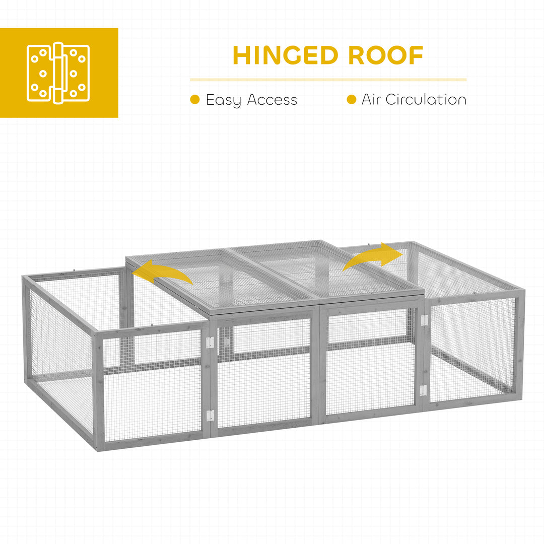Wooden Rabbit Hutch Cage 6ft with Wire Mesh, Openable Roof, Play Space for Outdoor, Grey