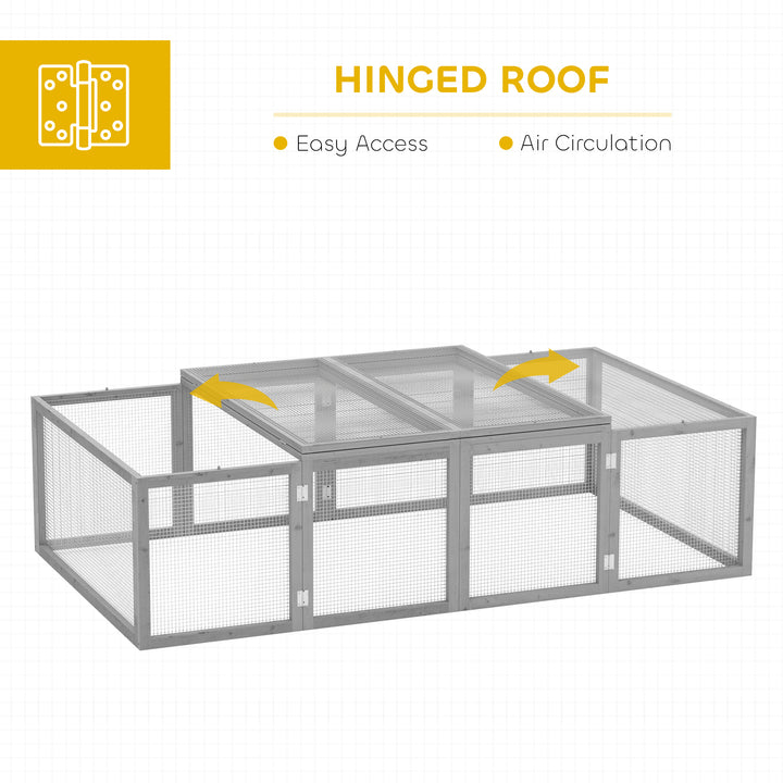 Wooden Rabbit Hutch Cage 6ft with Wire Mesh, Openable Roof, Play Space for Outdoor, Grey