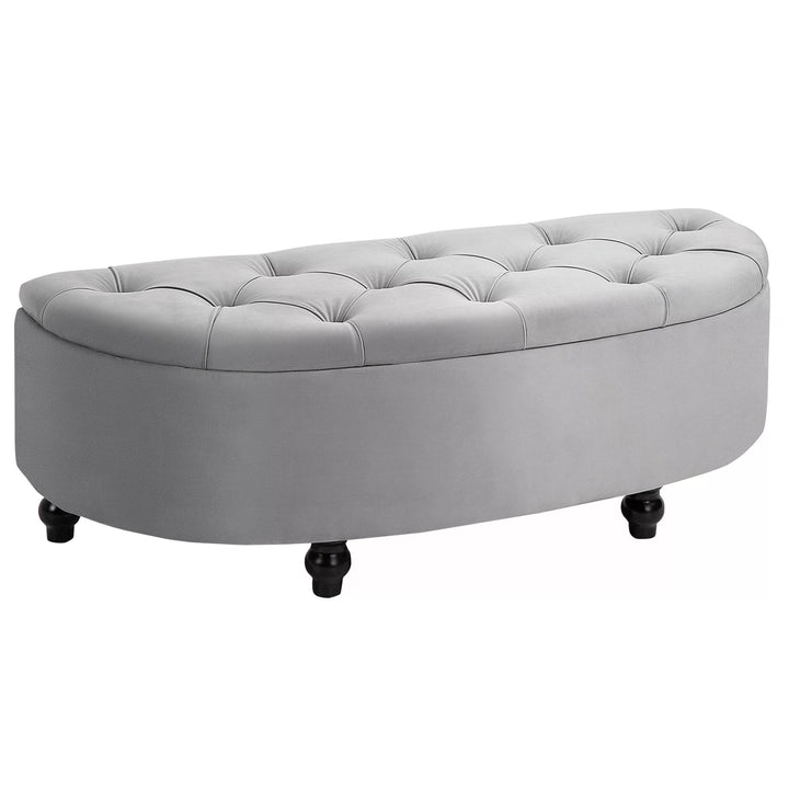 HOMCOM Storage Ottoman Bench, Semi-Circle Tufted Upholstered Accent Seat with Rubberwood Legs, Footrest Stool for Entryway & Bedroom, Grey | Aosom UK