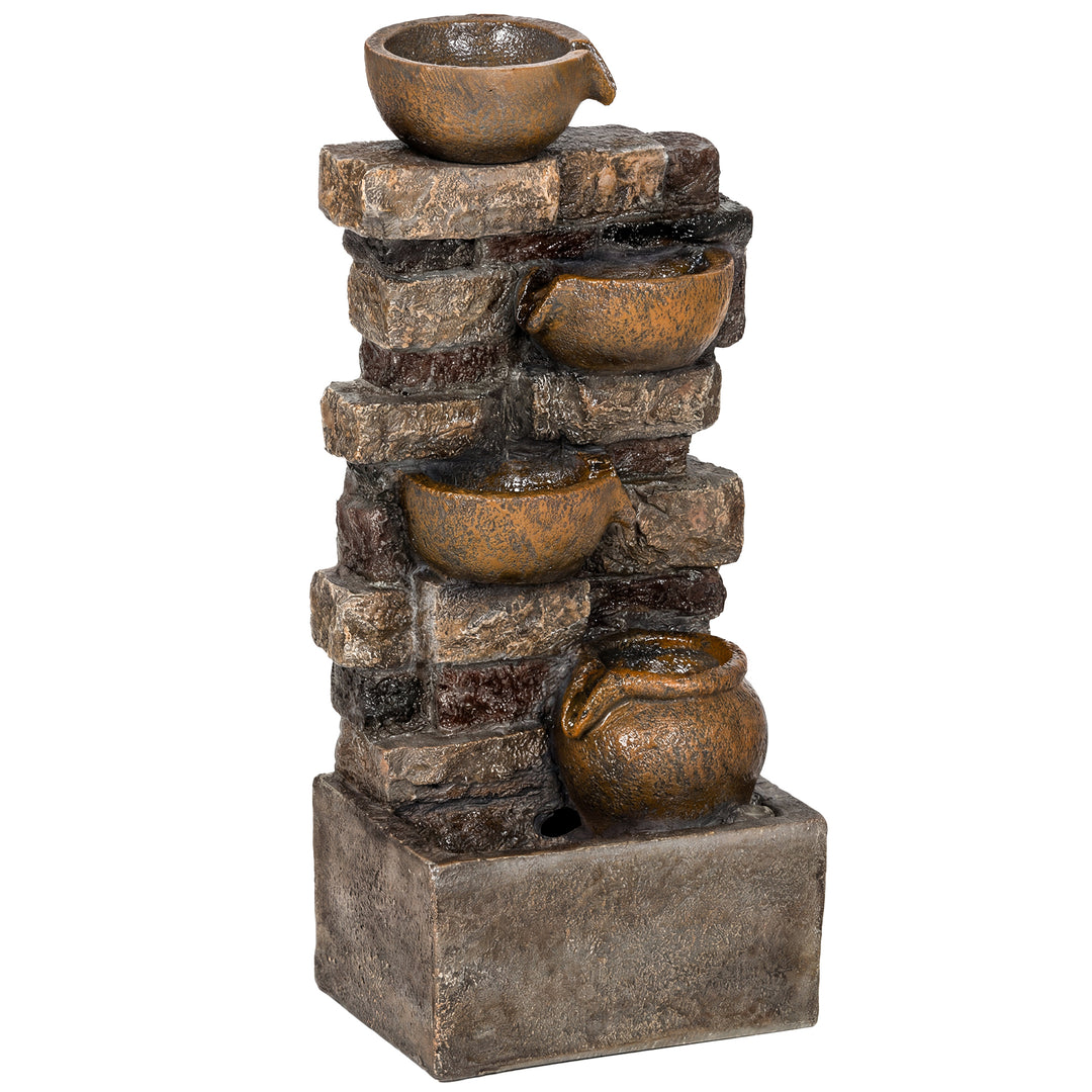 28" 5-Tier Outdoor Fountain, Cascading Waterfall Feature with LED Ligh