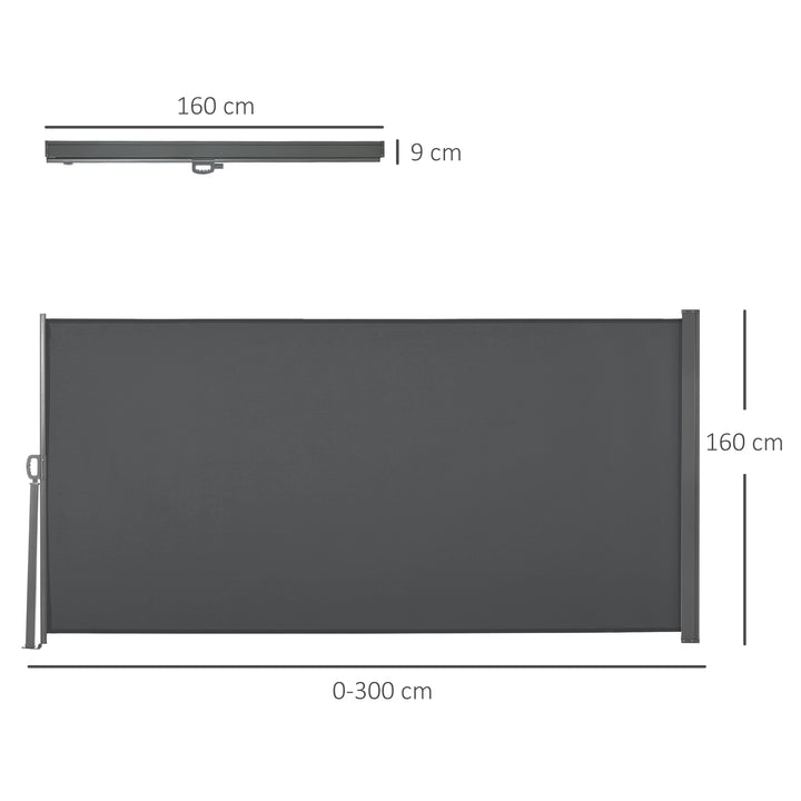 Retractable Sun Side Awning Screen Fence Patio Garden Wall Balcony Screening Panel Outdoor Blind Privacy Divider (3x1.6M, Grey)