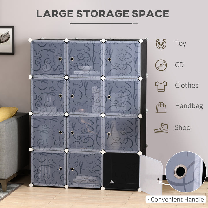 Portable Wardrobe for Bedroom, 12 Cube Closet with 2 Hanging Rails, Modular Storage Cabinet, Plastic Armoire for Space Saving, White and Black