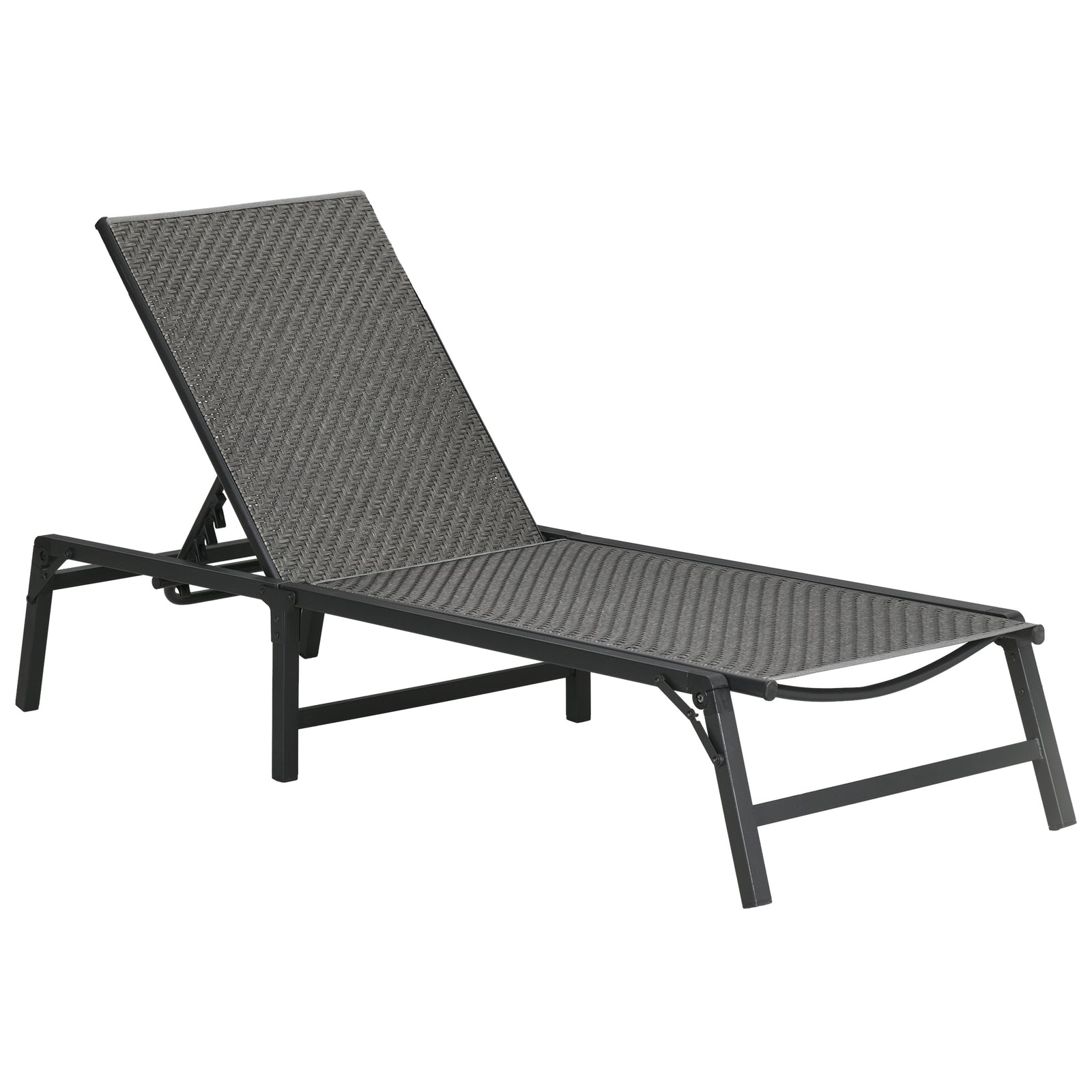 Foldable Rattan Sun Lounger with 5-Level Adjust Backrest, Recliner Chair, Grey