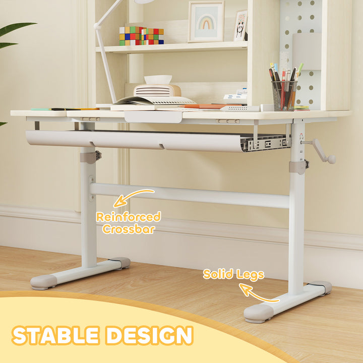 Kids Desk Height Adjustable with Tilt-Desktop, Hutch, Drawer, Storage Shelf, Pegboard, for 3-12 Years Old