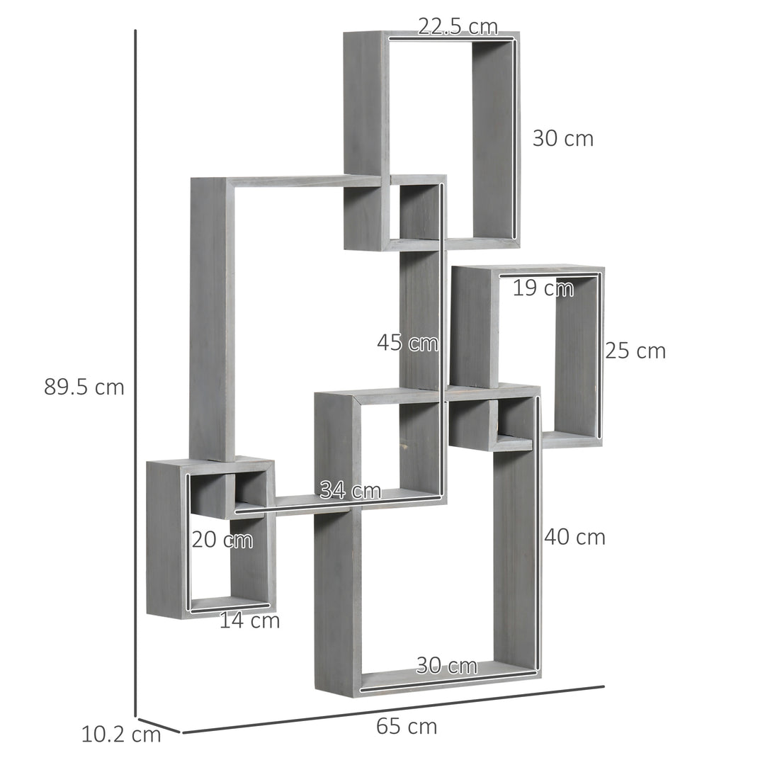 HOMCOM Modular Wall Gallery: Interlocking Cube Shelves for Display, Living Spaces & Bedrooms, Sleek Grey Finish | Aosom UK