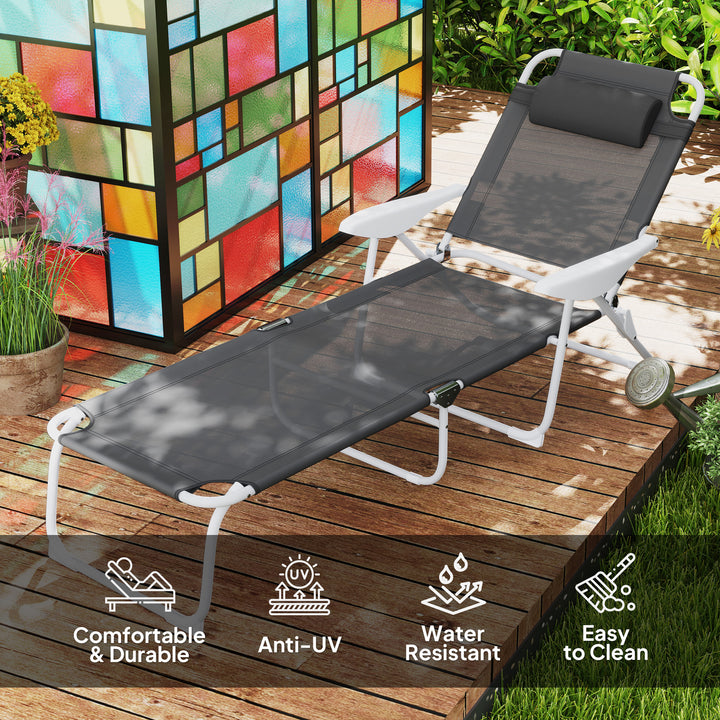 Foldable Lounge Chair with 4-Level Adjustable Backrest & Headrest - Charcoal Grey