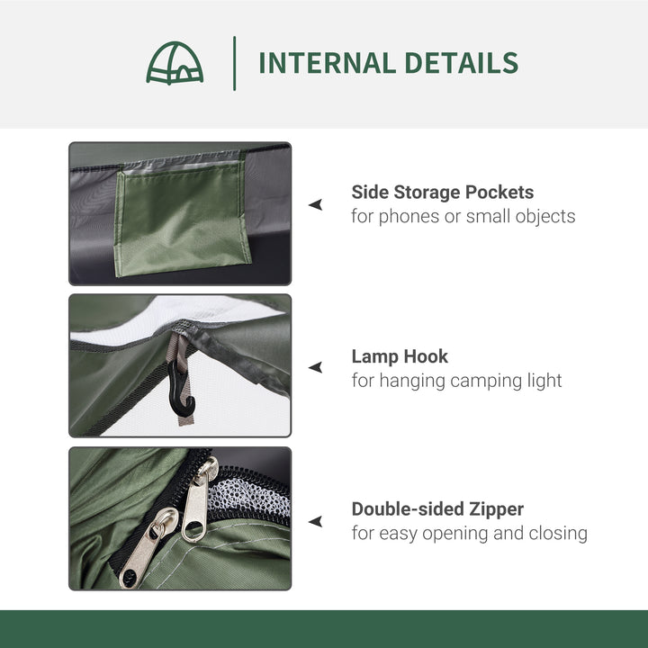 2 Person Camping Tent, Camouflage Tent with Zipped Doors, Storage Pocket, Portable Handy Bag, Dark Green