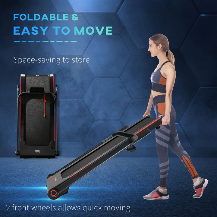 750W Folding Treadmill, 1-14km/h Electric Running Machine w/ Wheels, Safety Button, LED Monitor, Phone Holder for Home Office Jogging Fitness Exercise Workout