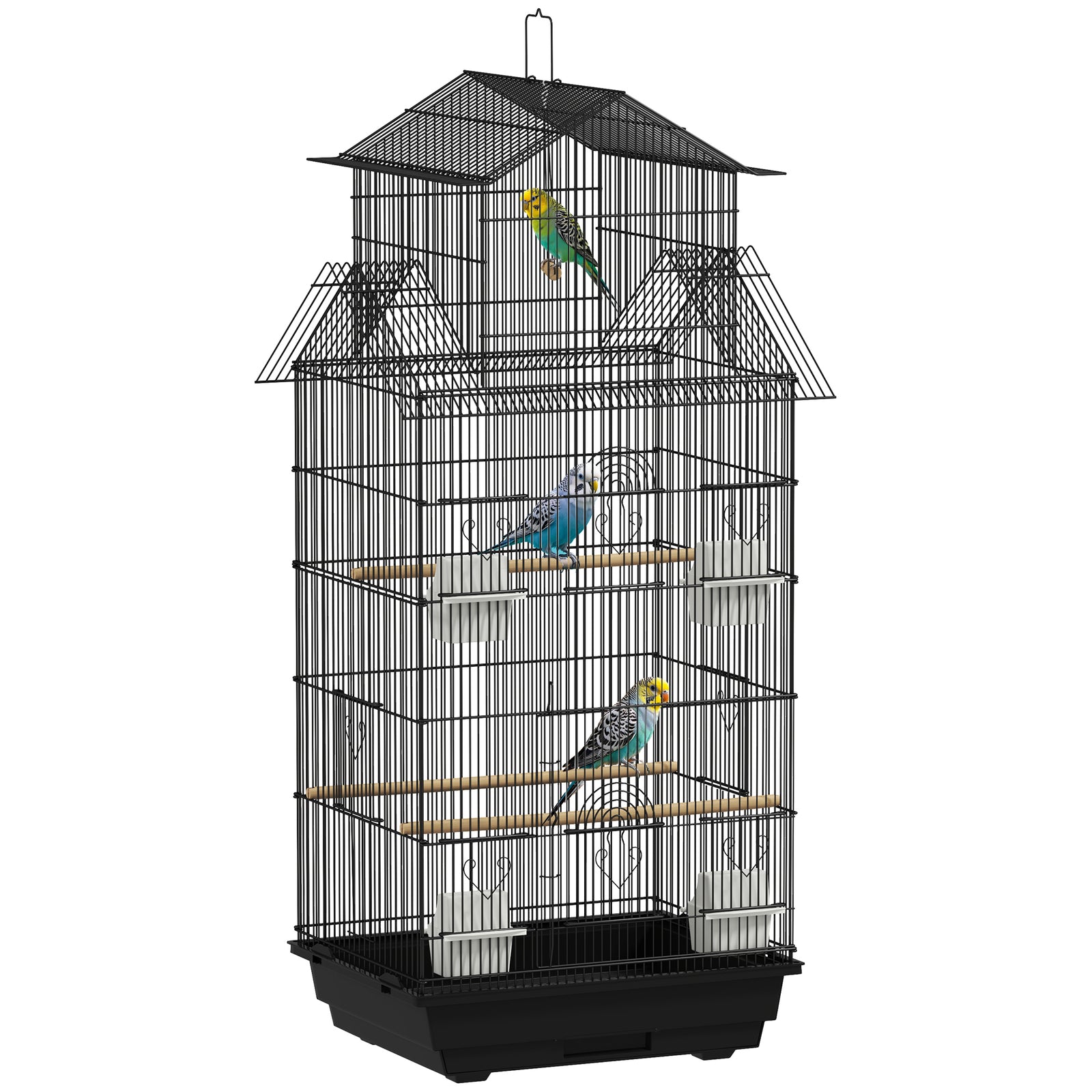 Metal Bird Cage with Plastic Swing, Perch, Food Container, Tray, Handle, for Finches, Canaries, 43 x 32.5 x 104cm