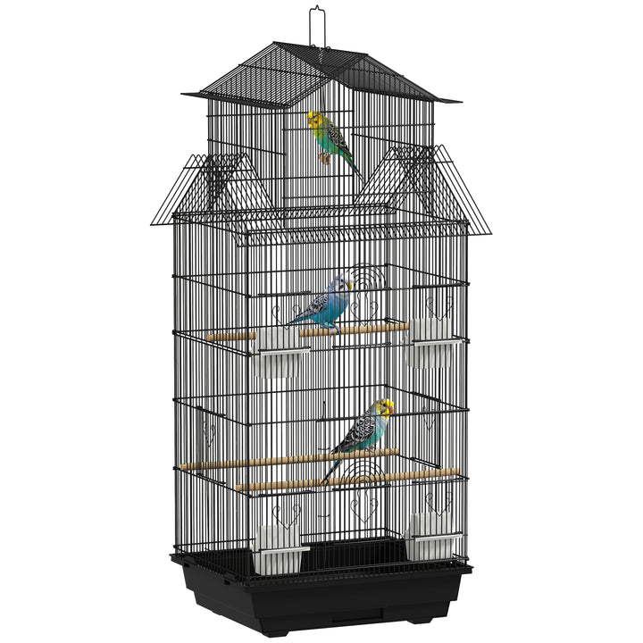 Metal Bird Cage with Plastic Swing, Perch, Food Container, Tray, Handle, for Finches, Canaries, 43 x 32.5 x 104cm