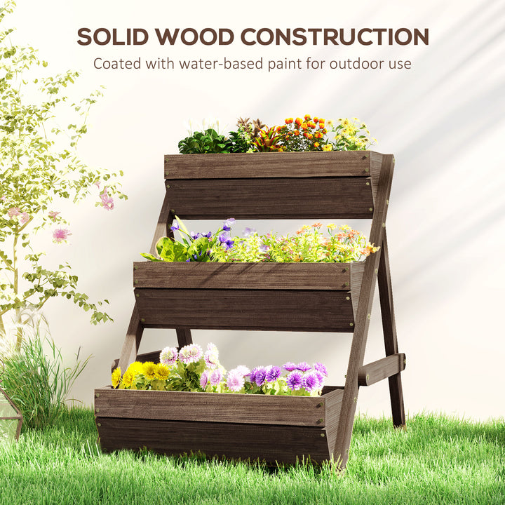 3 Tier Raised Garden Bed Wooden Elevated Planter Box Kit, 66L for Flower, Vegetable, Herb, 65x75x78cm, Tan