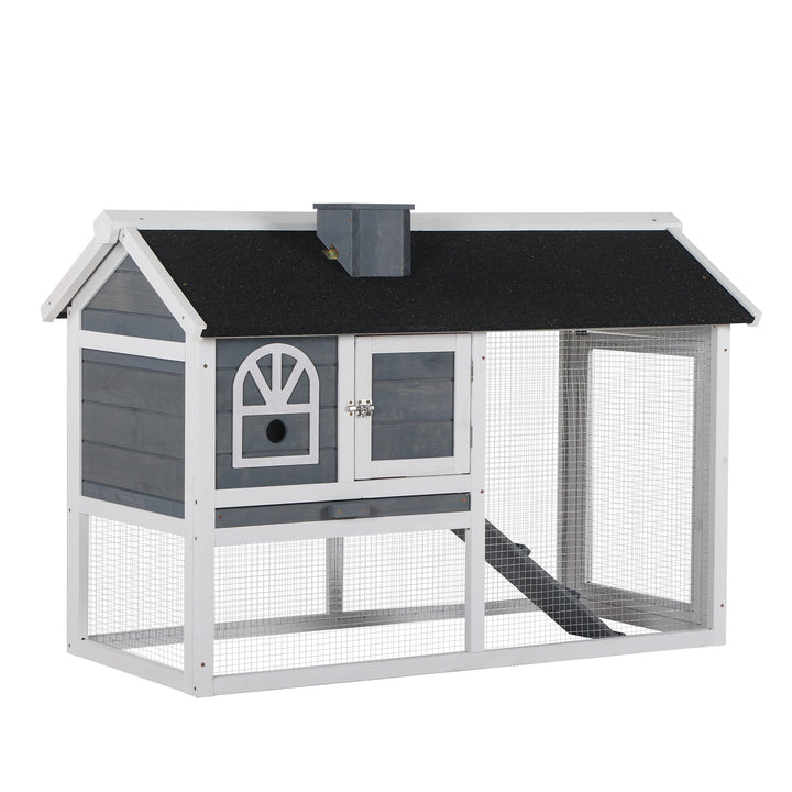 MCL Wooden Rabbit Hutch and Run with Sliding Tray, Ramp, Water-resistant Roof, for 2-4 Rabbits