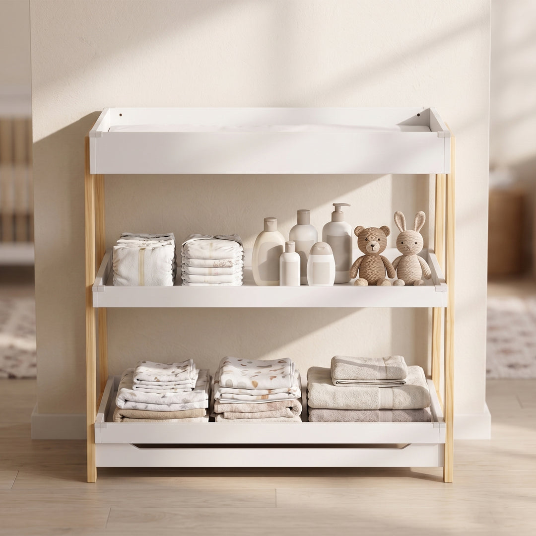 Baby Changing Table with 2 Storage Shelves, Nursery Diaper Changing Un