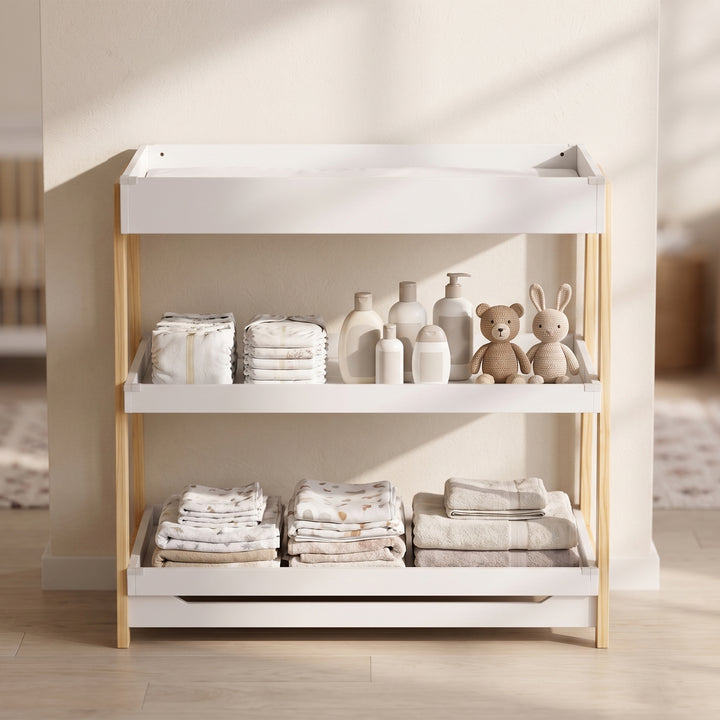 Baby Changing Table with 2 Storage Shelves, Nursery Diaper Changing Un