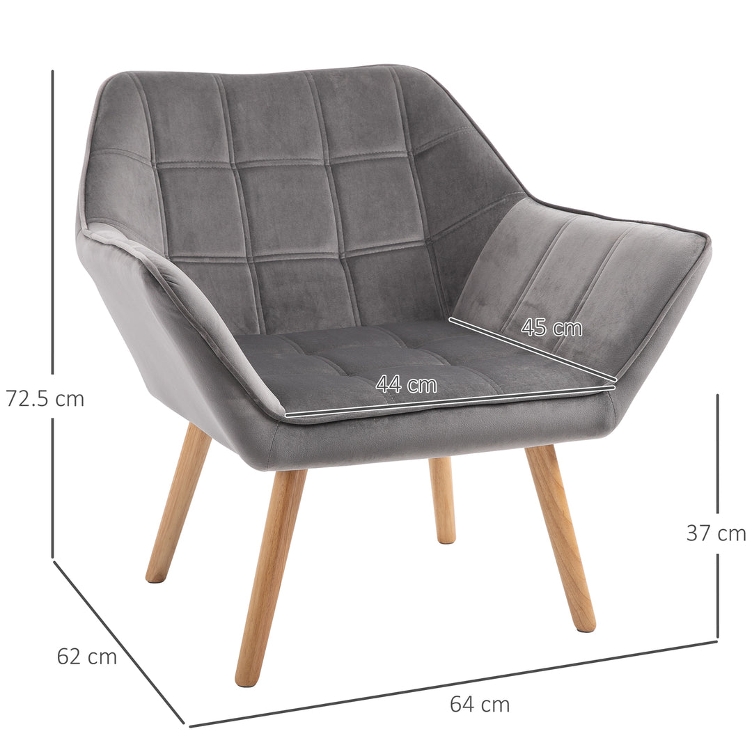 Armchair Accent Chair, Vanity Chair with Wide Arms, Slanted Back, Padding, Metal Frame, Wooden Legs, Home Bedroom Furniture Seating, Set of 2, Grey